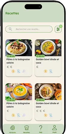 Visuel de la page recette de l'application