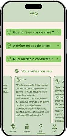 Visuel de la page FAQ de l'application