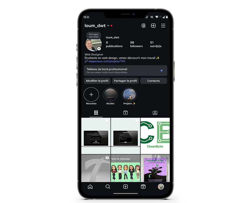 mockup d'un écran d'ordinateur contenant la page instagram du projet