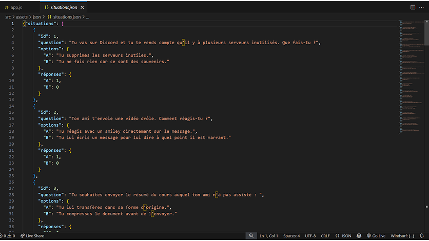 mockup d'un écran d'ordinateur contenant le jeu de données en json