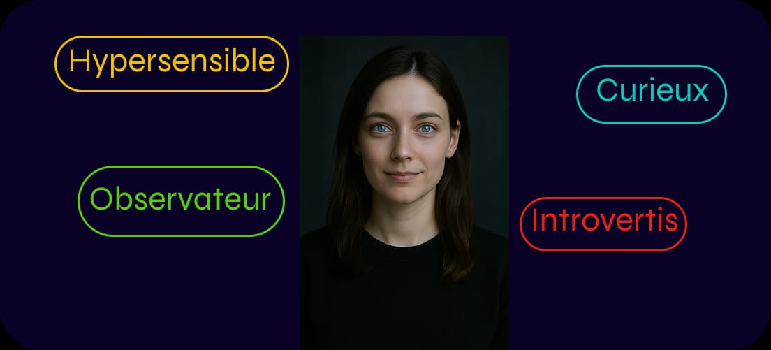 image d'une personne avec 4 mots autour